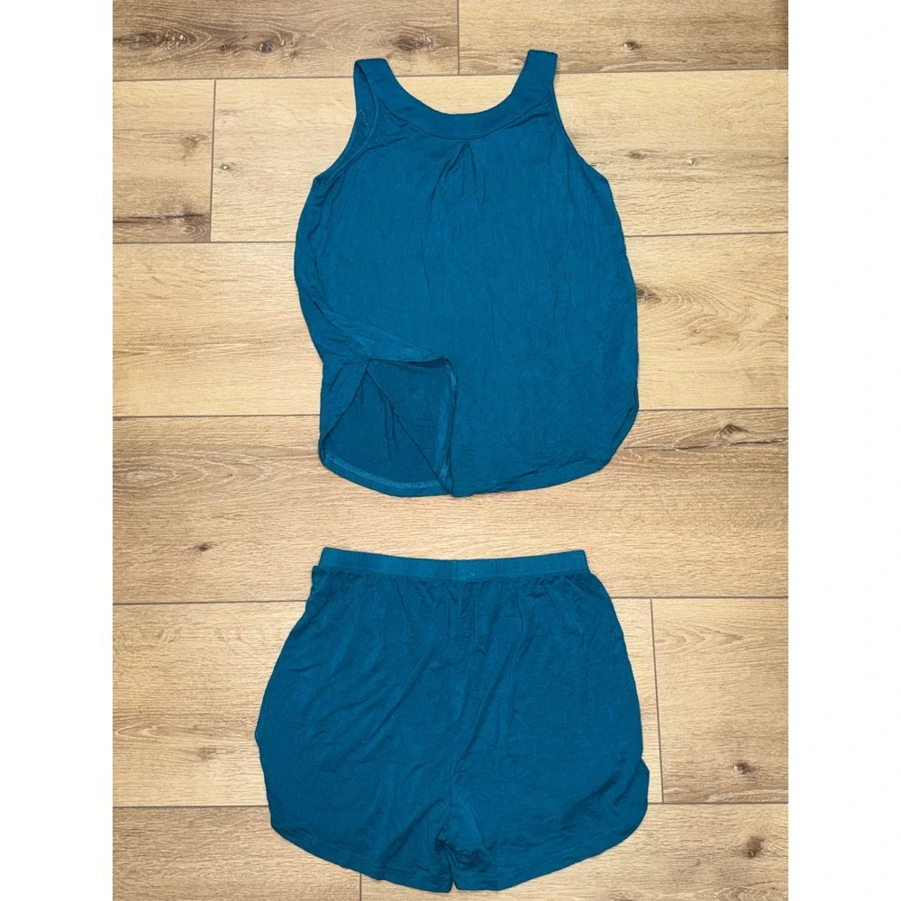 Ekouaer Womens Teal‎ Blue 2 Piece Pajama Set Tank Top and Shorts Size Small